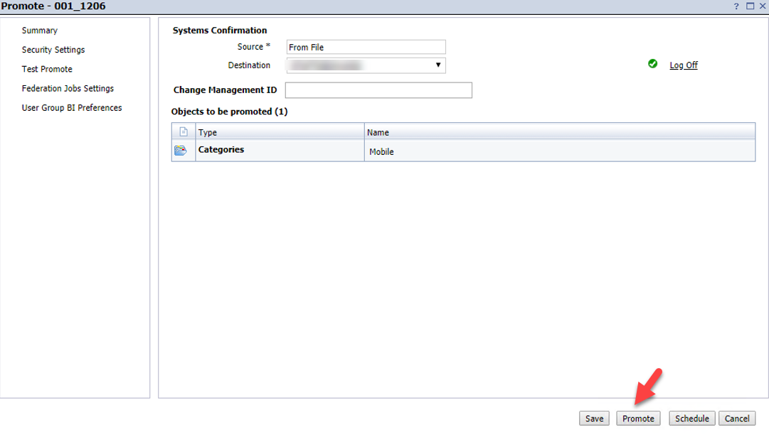 Export and import files from BOBJ server