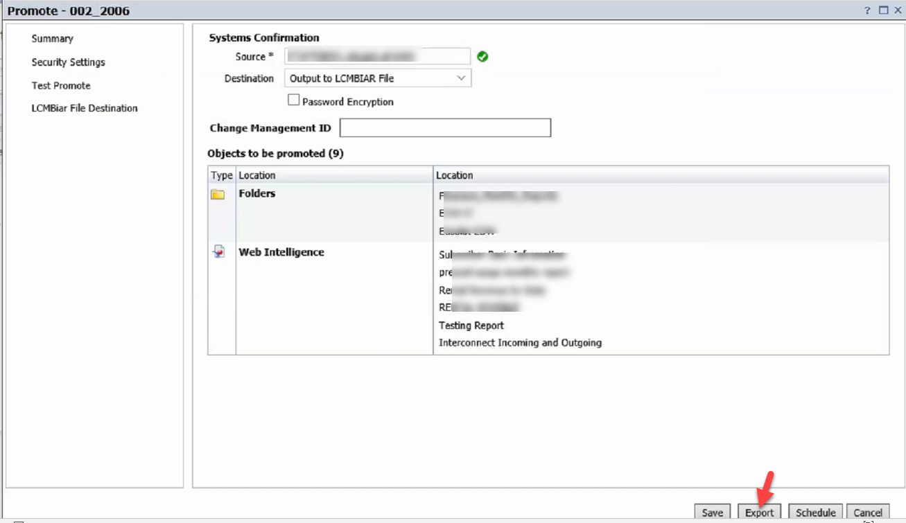 Export and import files from BOBJ server
