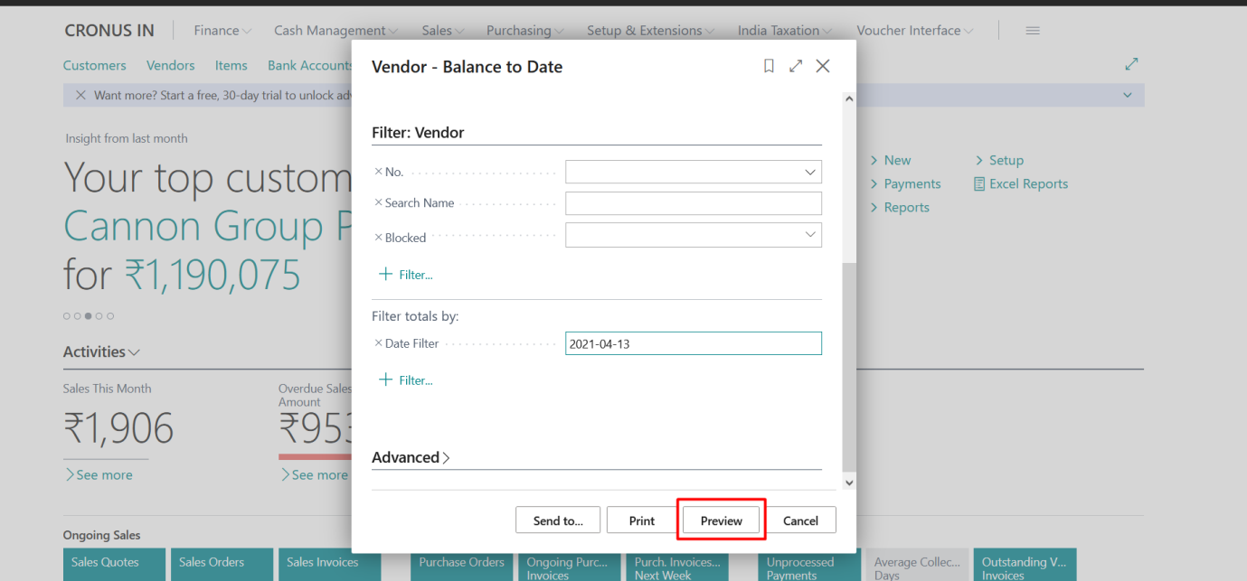 Business Central Purchase & Sales Reports