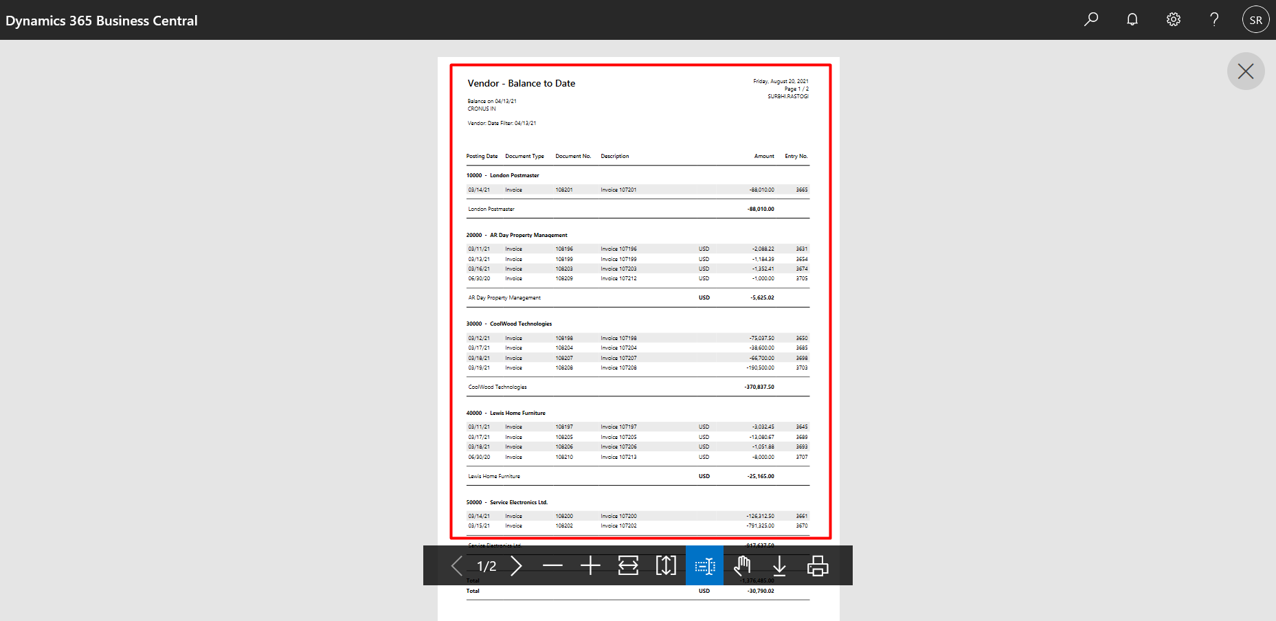 Business Central Purchase & Sales Reports
