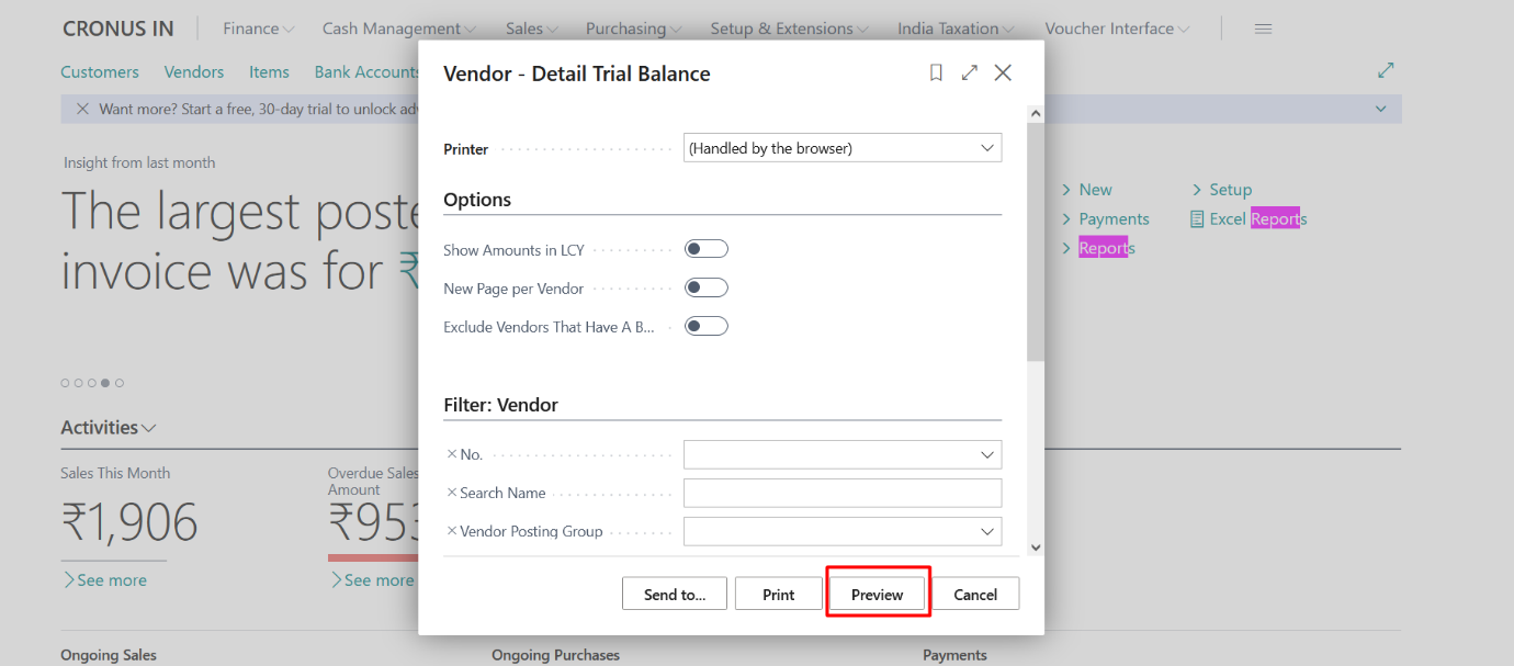 Business Central Purchase & Sales Reports