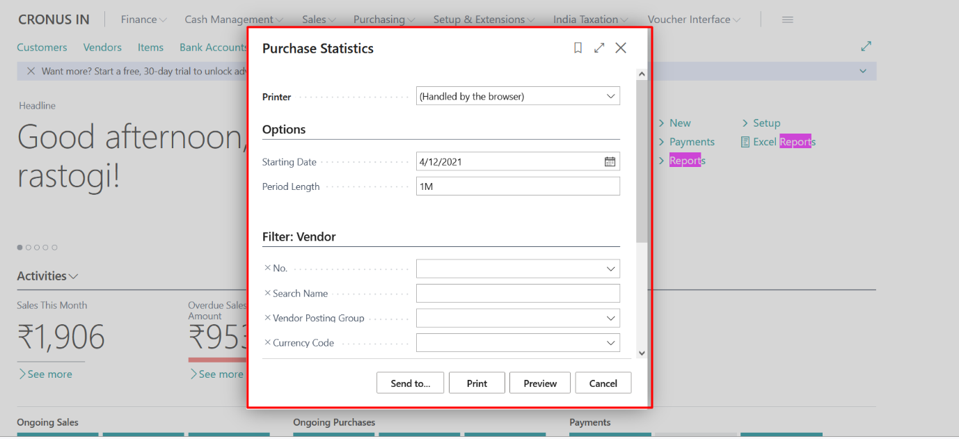 Business Central Purchase & Sales Reports