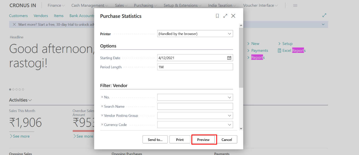 Business Central Purchase & Sales Reports