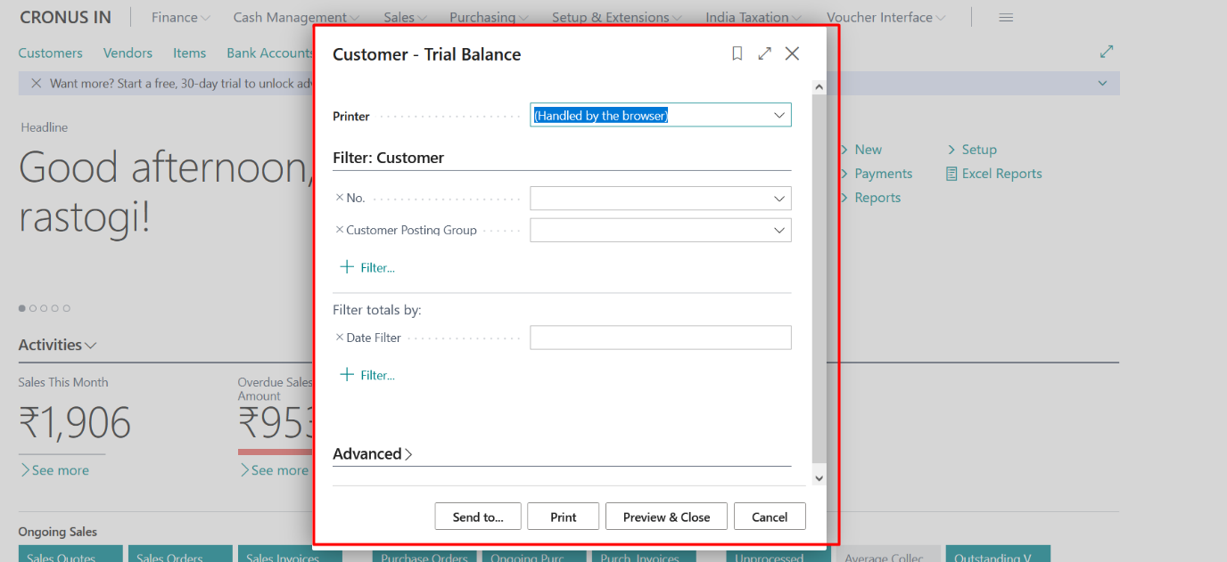Business Central Purchase & Sales Reports