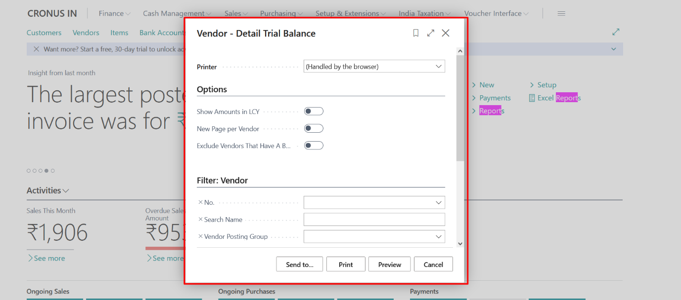 Business Central Purchase & Sales Reports