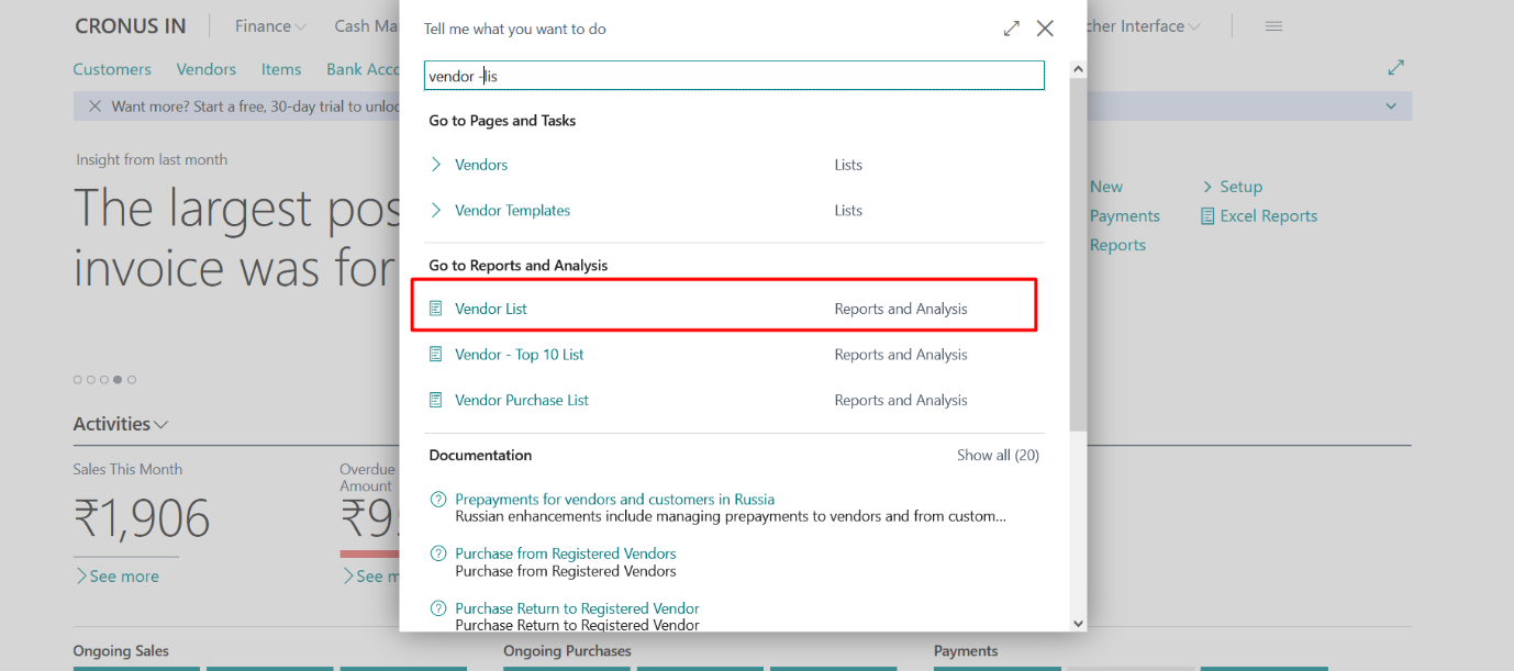 Business Central Purchase & Sales Reports