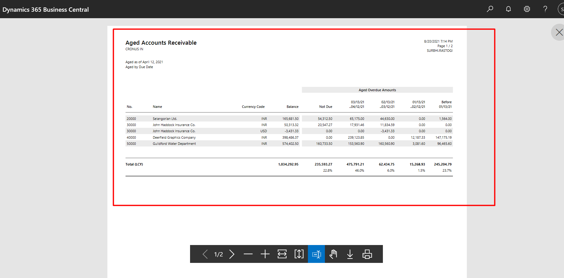 Business Central Purchase & Sales Reports