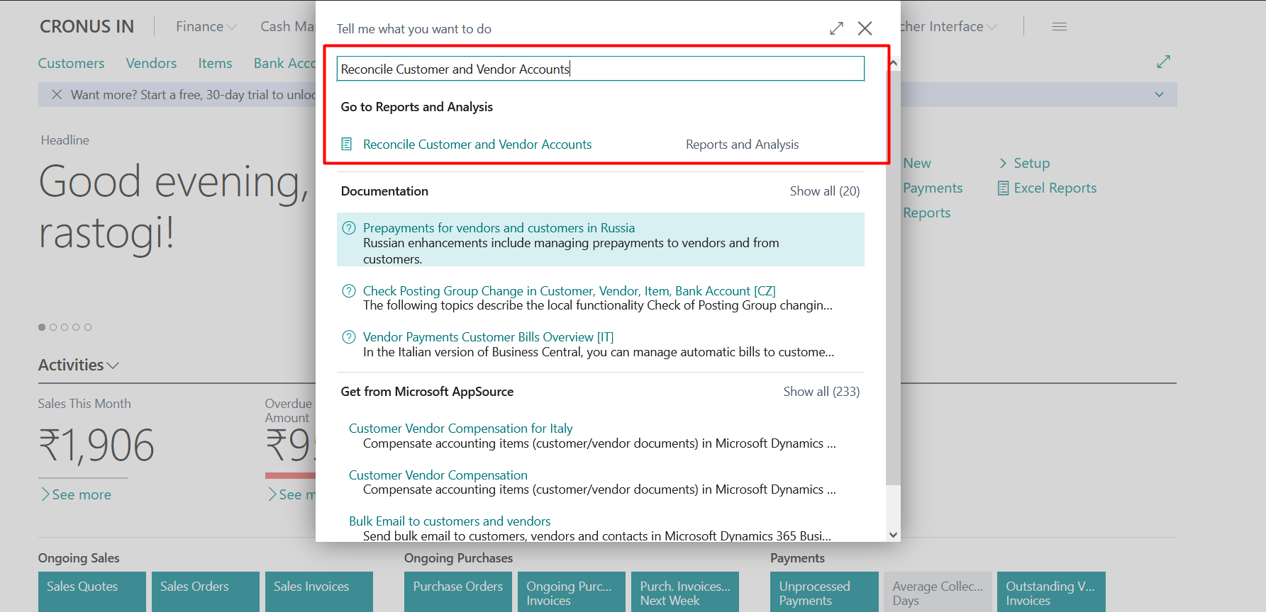 Business Central Purchase & Sales Reports