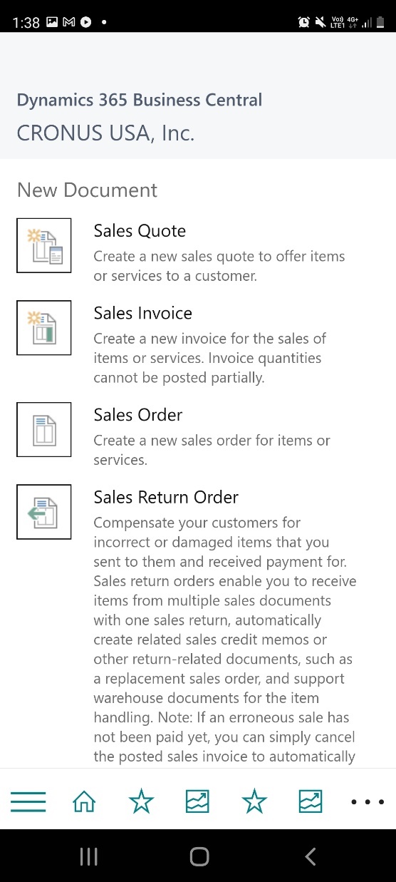 Business central dashboard view